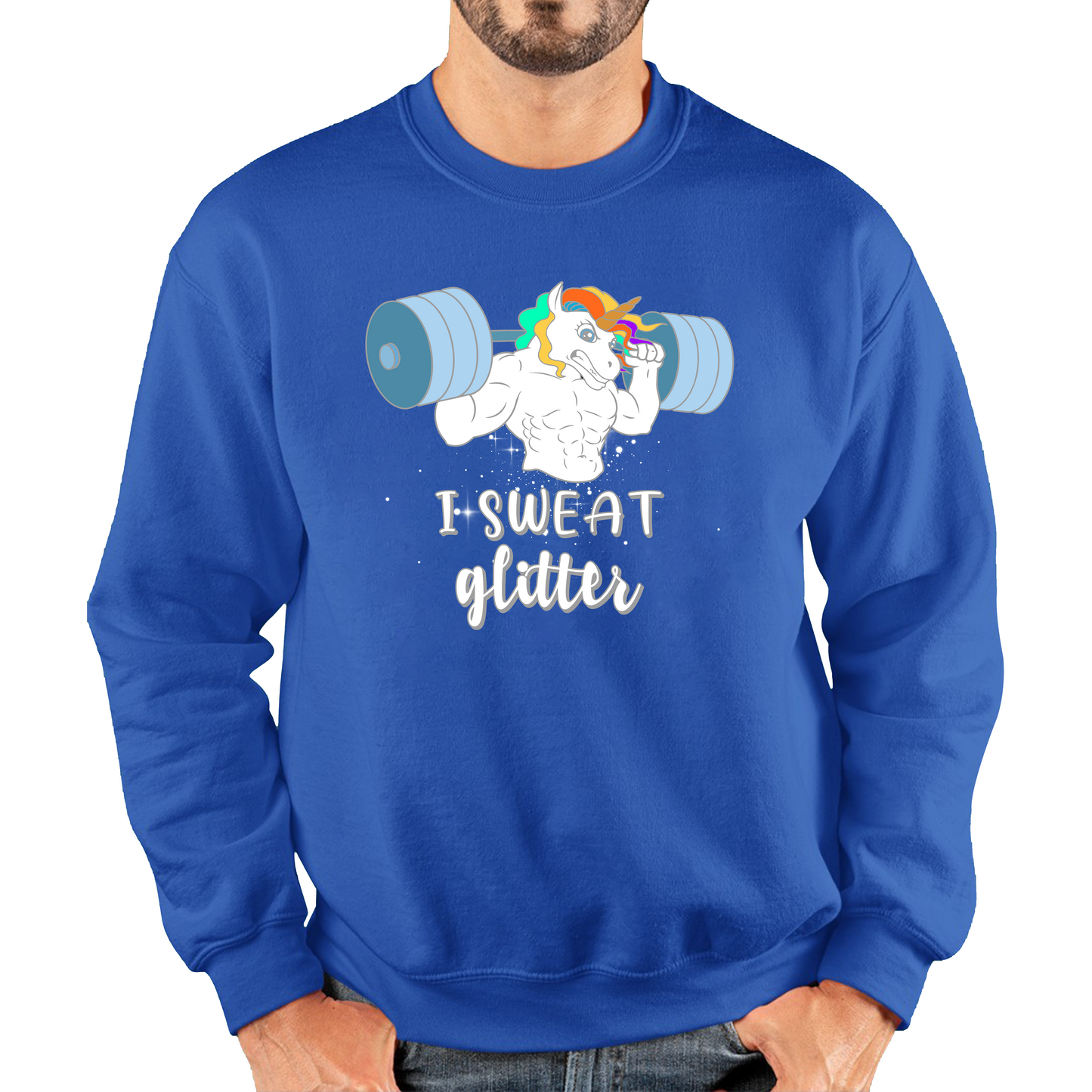 I Sweat Glitter Weightlifting Unicorn Gym Sweatshirt