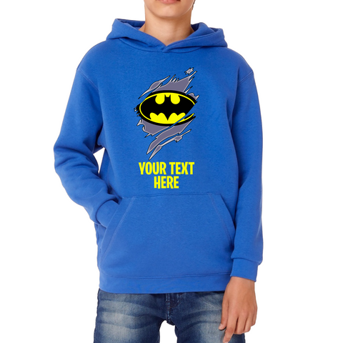 Personalised Your Text Batman Logo Hoodie DC Comics Superhero Birthday Gifts Kids Hoodie