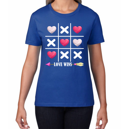 Valentine's Day Tic Tac Toe Love Wins Tic Tac Funny Game Lovers Gift Womens Tee Top