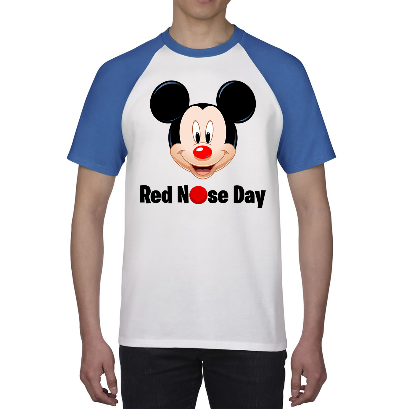 Disney Mickey Mouse Red Nose Day Baseball T Shirt. 50% Goes To Charity