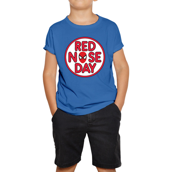 Spiderman Face Red Nose Day Kids T Shirt. 50% Goes To Charity