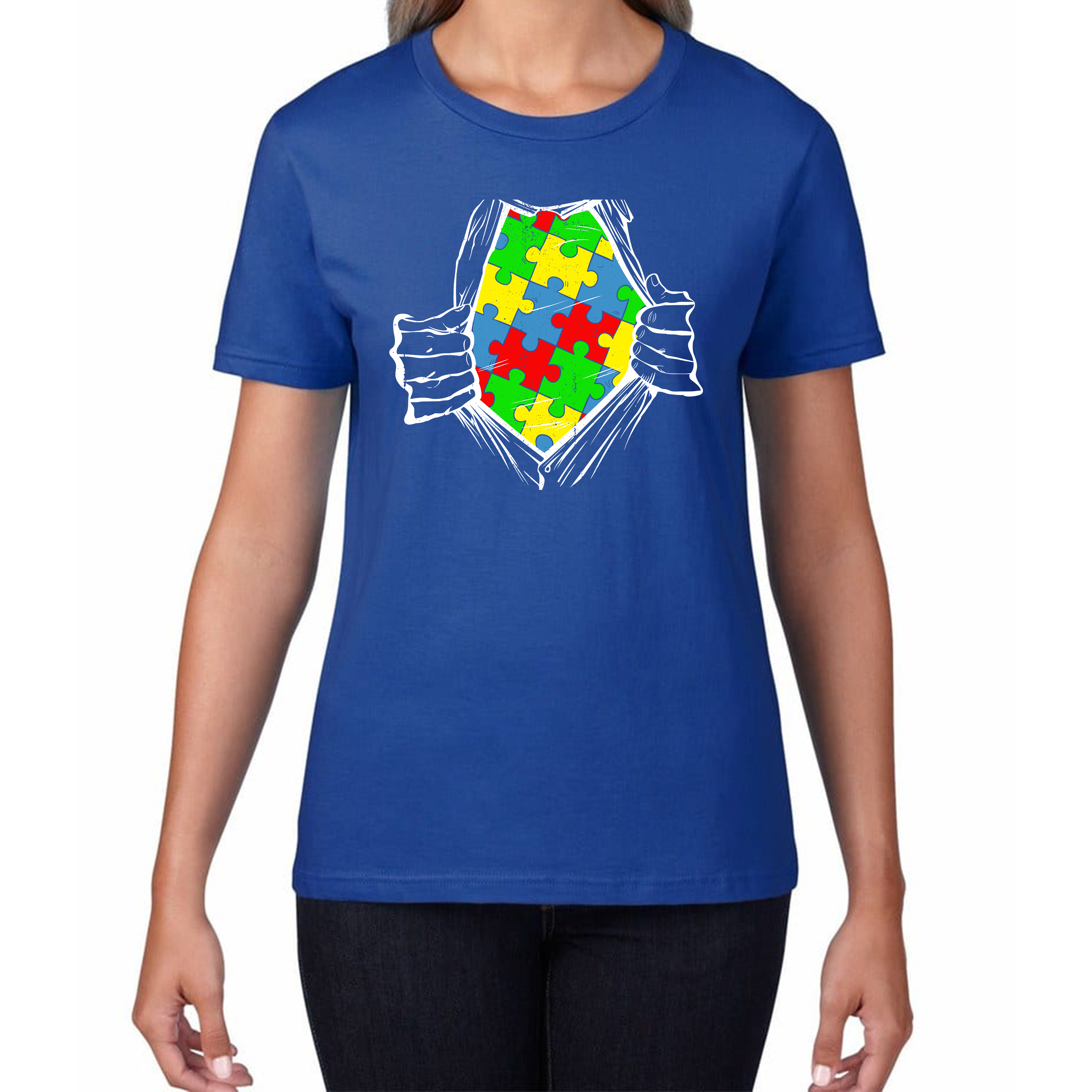 Autism Superhero Special Education Teacher Digital Art Ladies T Shirt