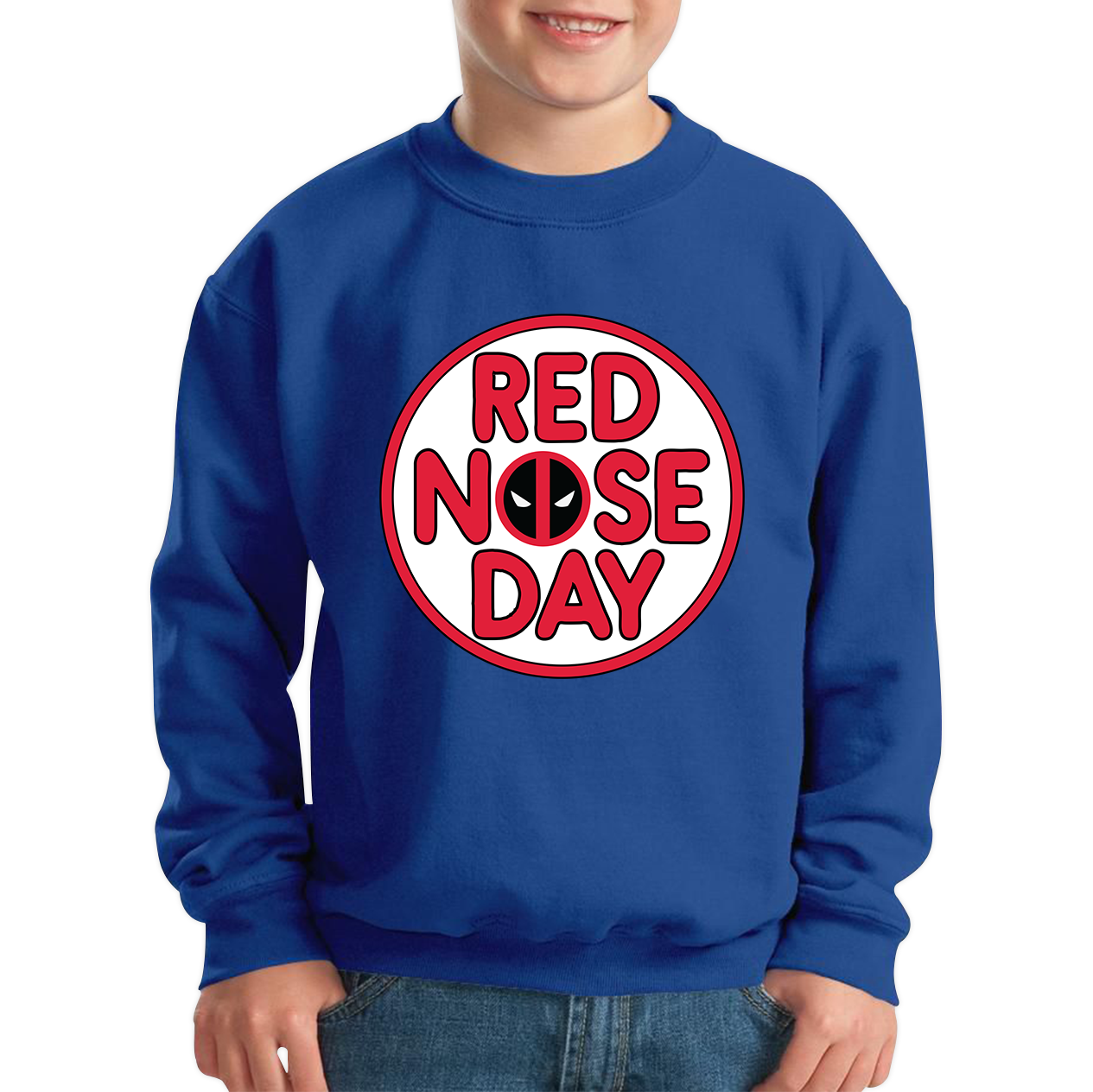 Deadpool Red Nose Day Kids Sweatshirt. 50% Goes To Charity