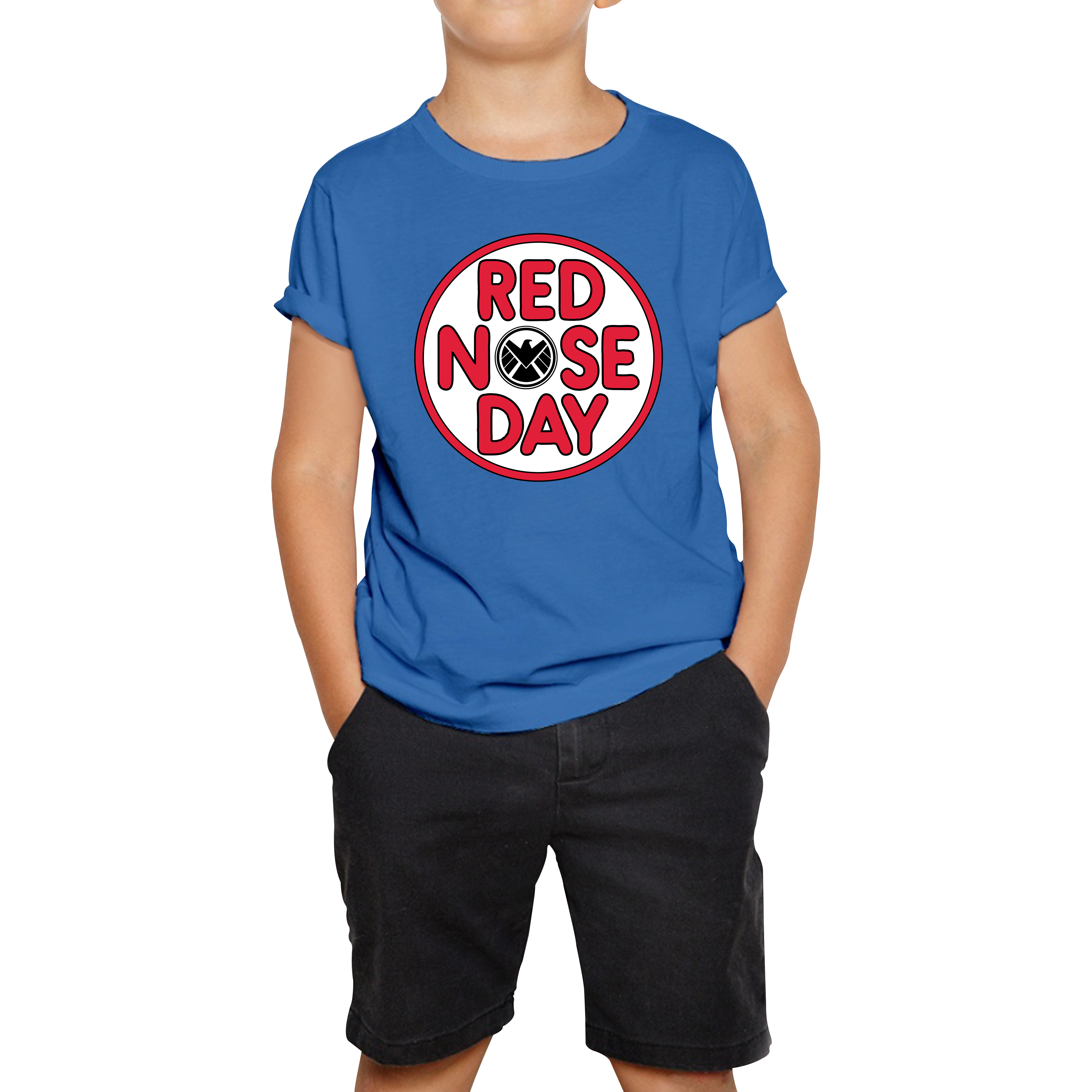 Marvel Shield Red Nose Day Kids T Shirt. 50% Goes To Charity