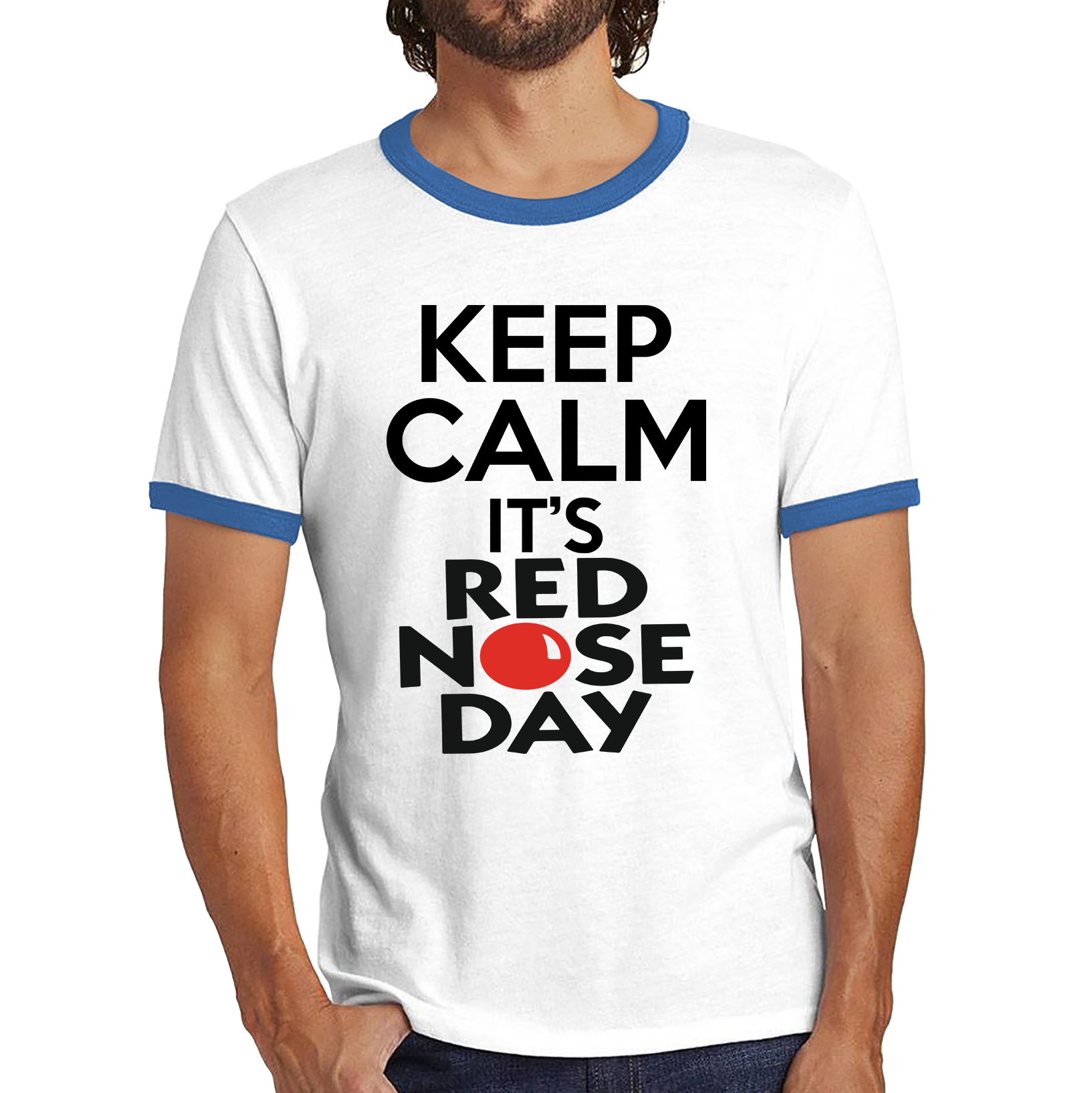 Keep Calm It's Red Nose Day Ringer T Shirt. 50% Goes To Charity