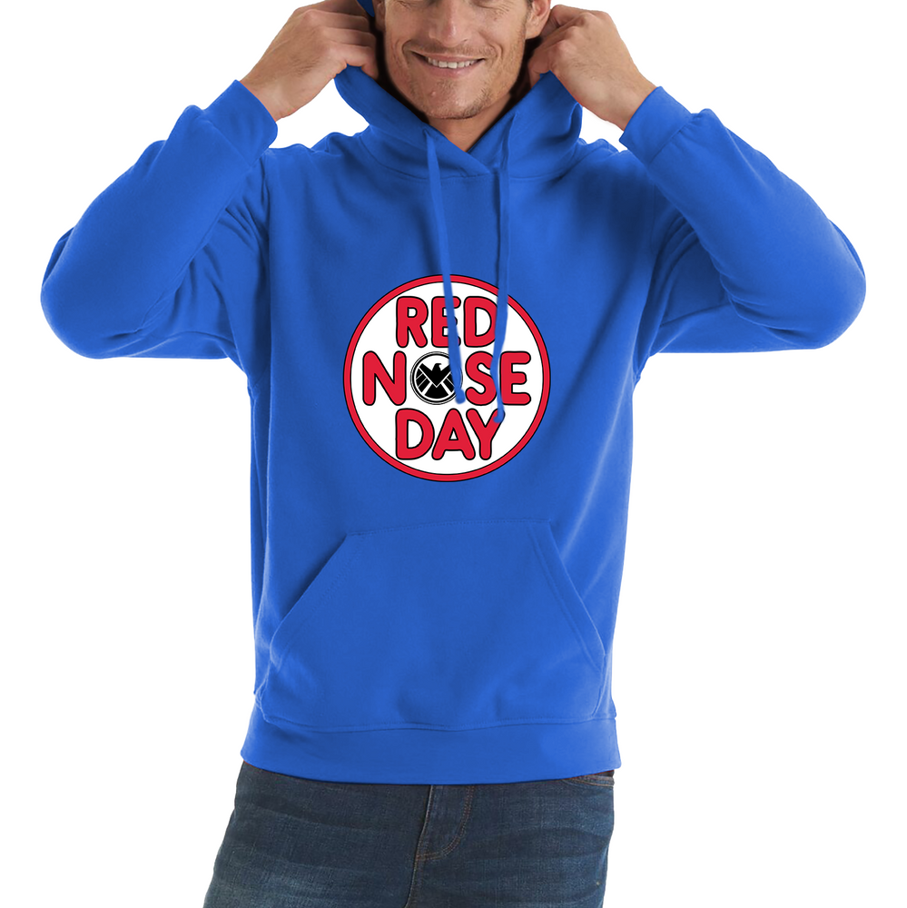 Marvel Shield Red Nose Day Adult Hoodie. 50% Goes To Charity