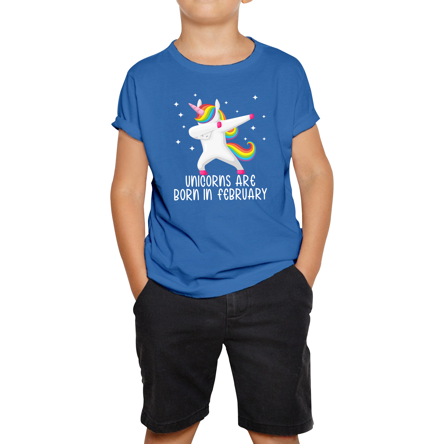 Unicorns Are Born In February Dabbing Unicorn Funny Birthday Month Novelty Slogan Kids Tee