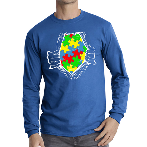 Autism Superhero Special Education Teacher Digital Art Adult Long Sleeve T Shirt