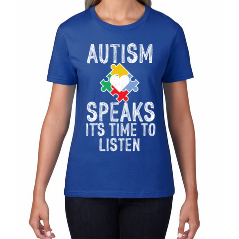 Autism Speaks It's Time To Listen Puzzle Piece Ladies T Shirt