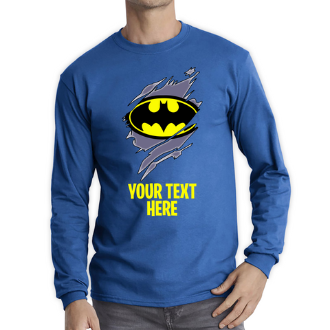 Personalised Your Text Batman Logo Shirt DC Comics Superhero Birthday Gifts Long Sleeve T Shirt