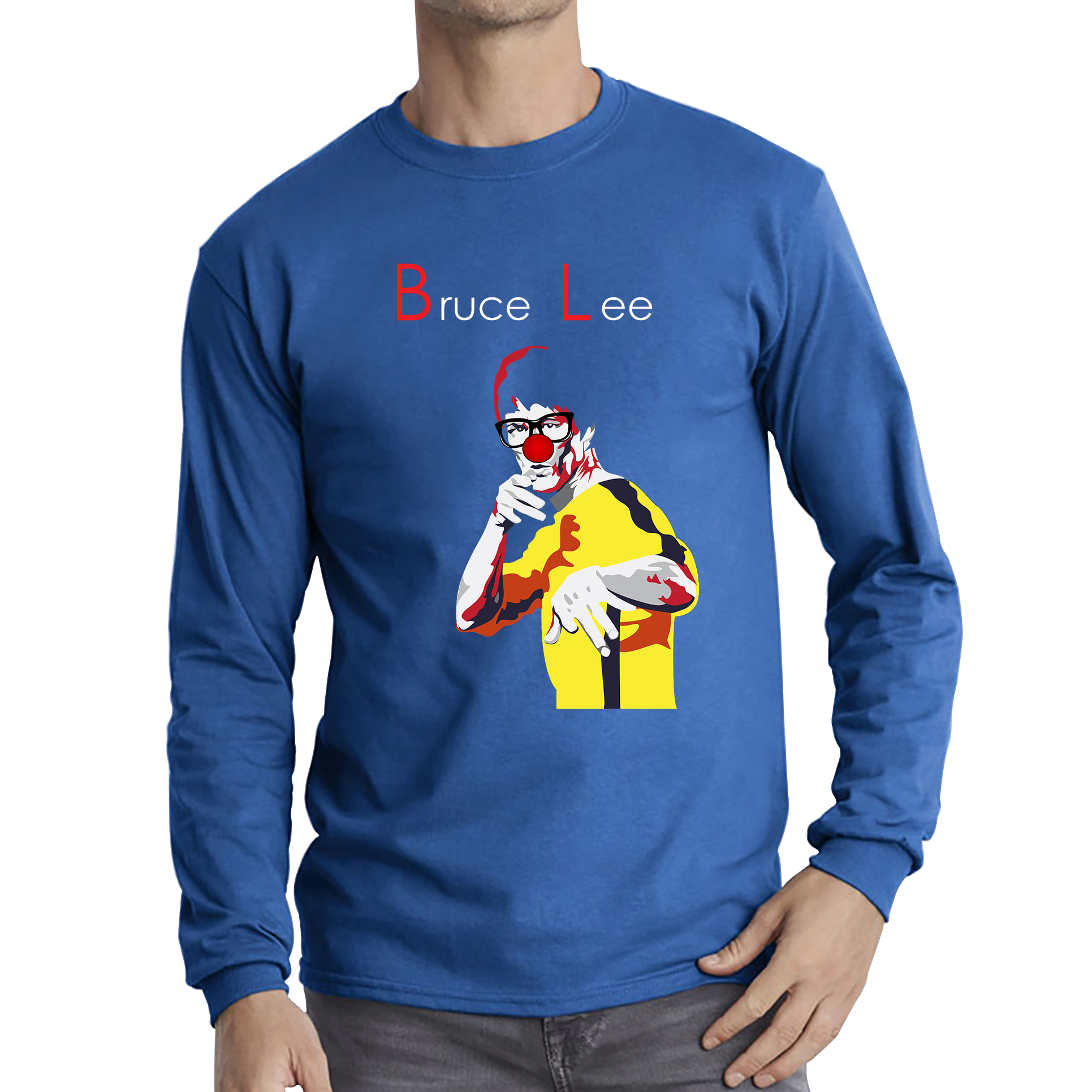 Bruce Lee Red Nose Day Adult Long Sleeve T Shirt. 50% Goes To Charity