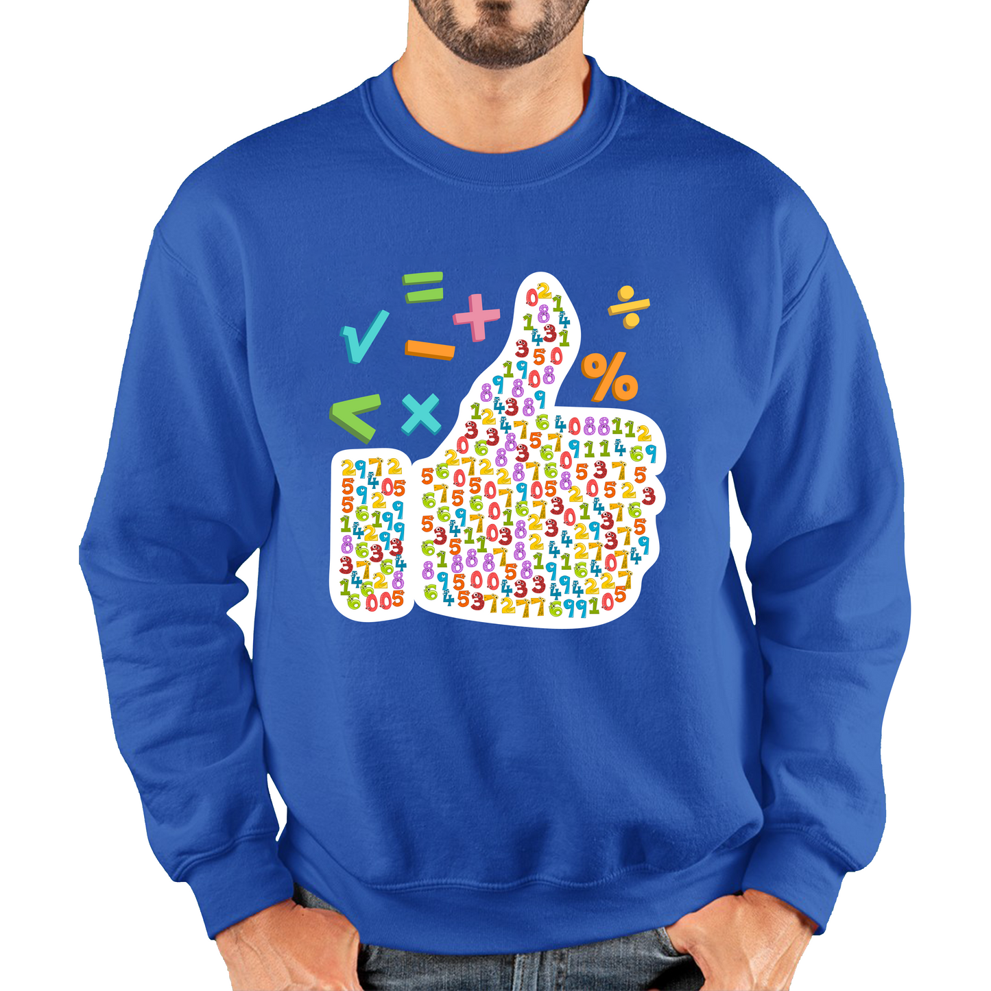 World Numbers Day Maths Day Funny Thumbs Up Colour Numbered Charity Day Unisex Sweatshirt