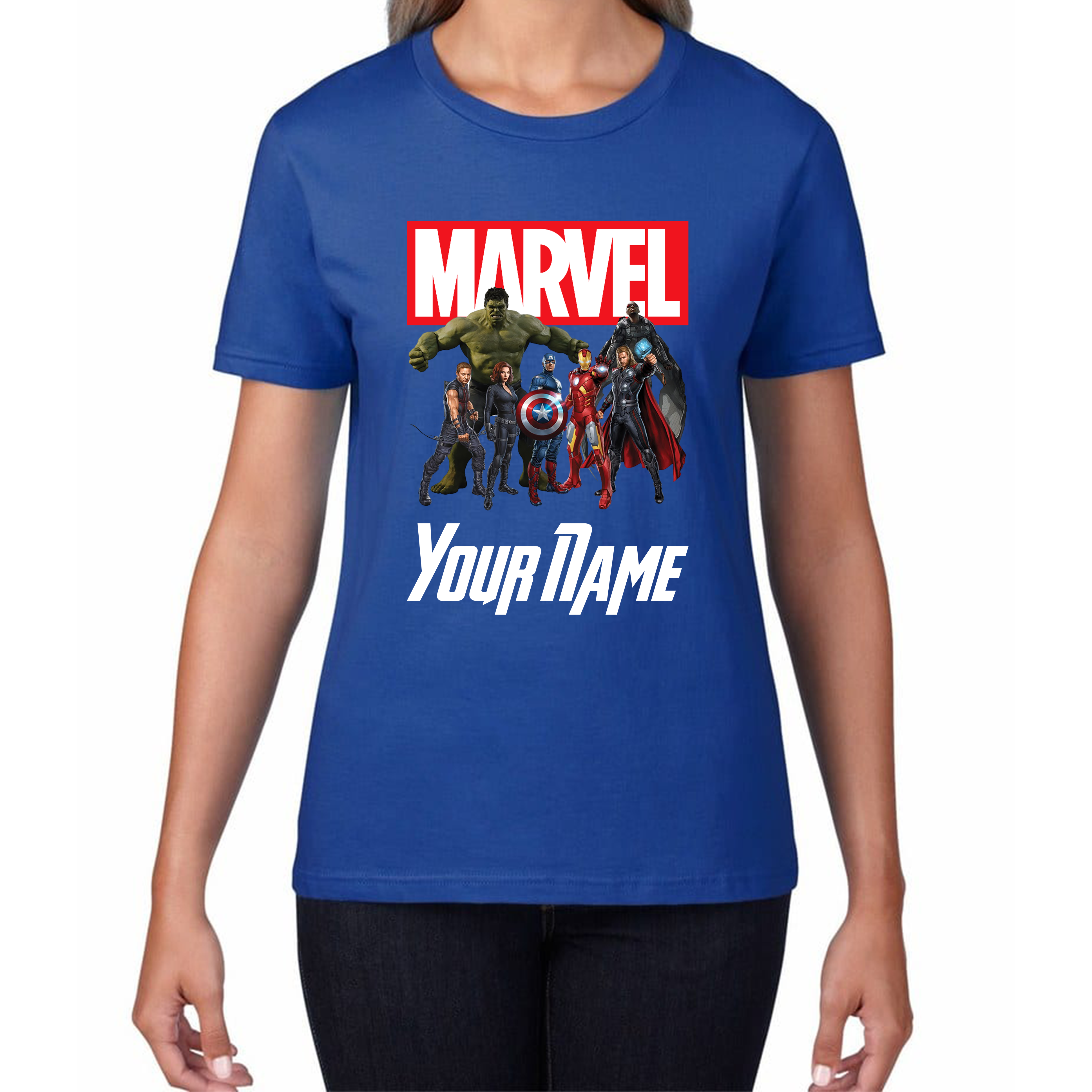 Personalised Marvel Avengers Superheroes Team Your Custom Name Ladies T Shirt