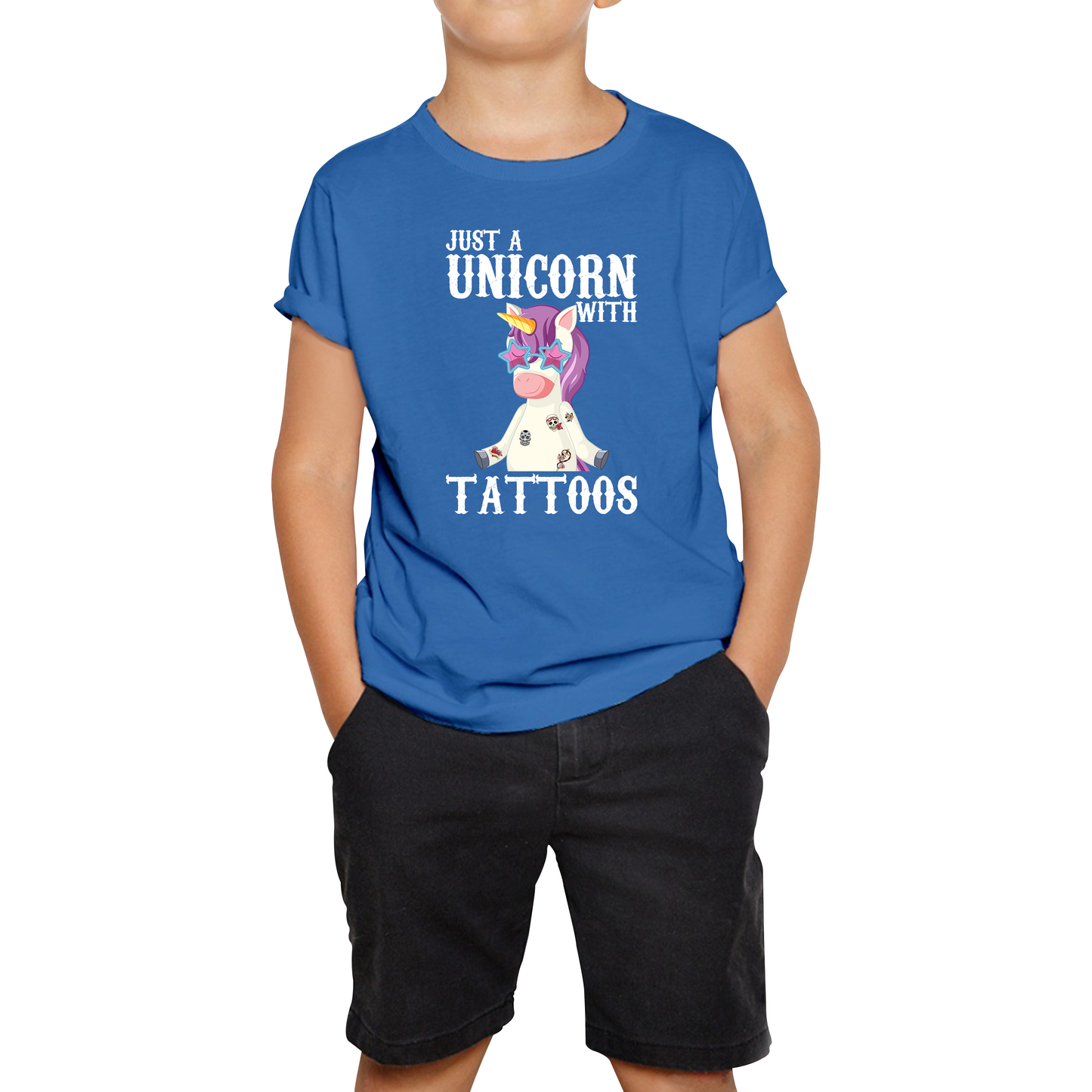 Just A Unicorn With Tattoos Rainbow Horse & Pony Lover Magic Believer Kids Tee