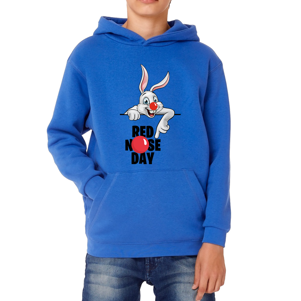 White Bunny Red Nose Day Kids Hoodie. 50% Goes To Charity