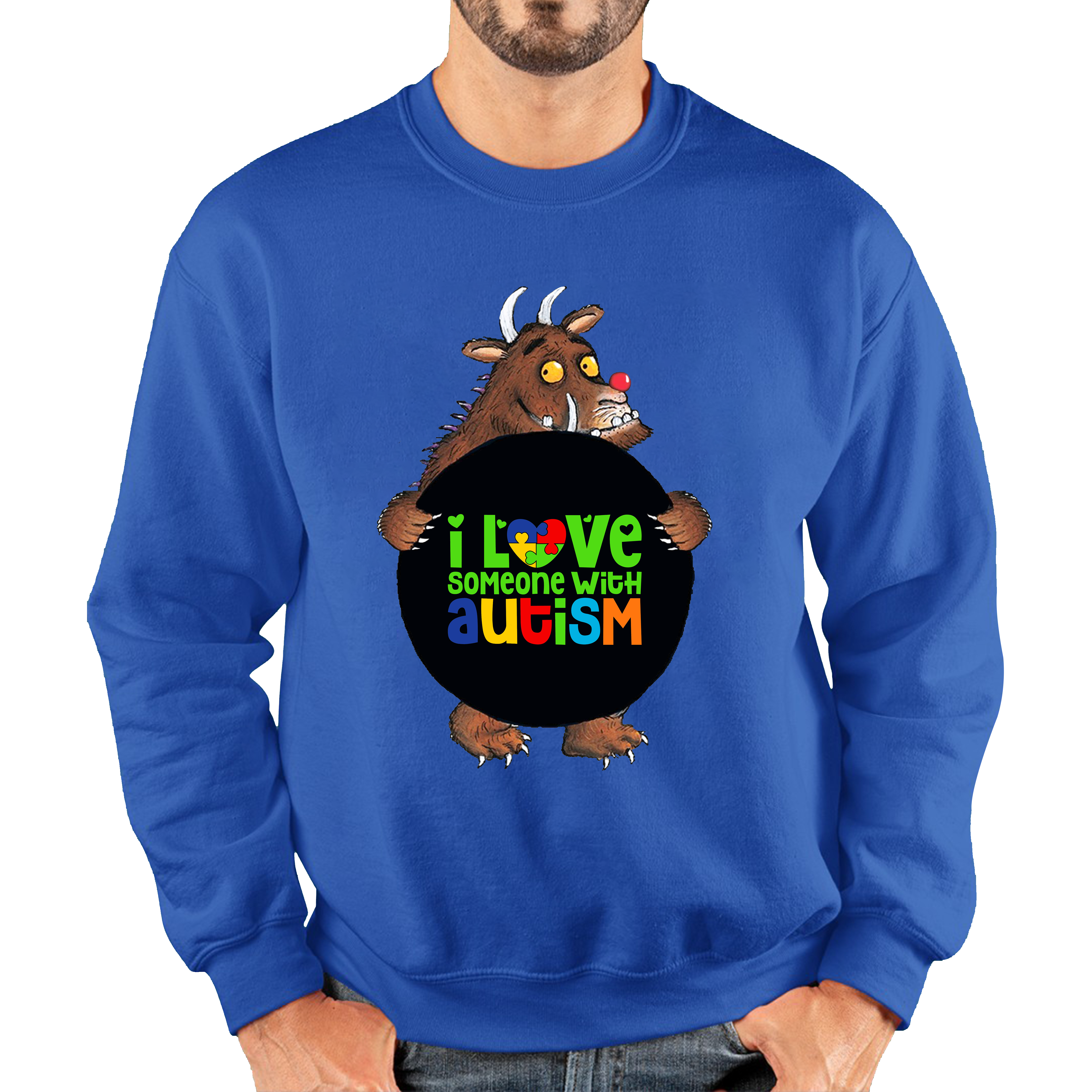 I Love Someone With Autism The Gruffalo Red Nose Day Adult Sweatshirt. 50% Goes To Charity