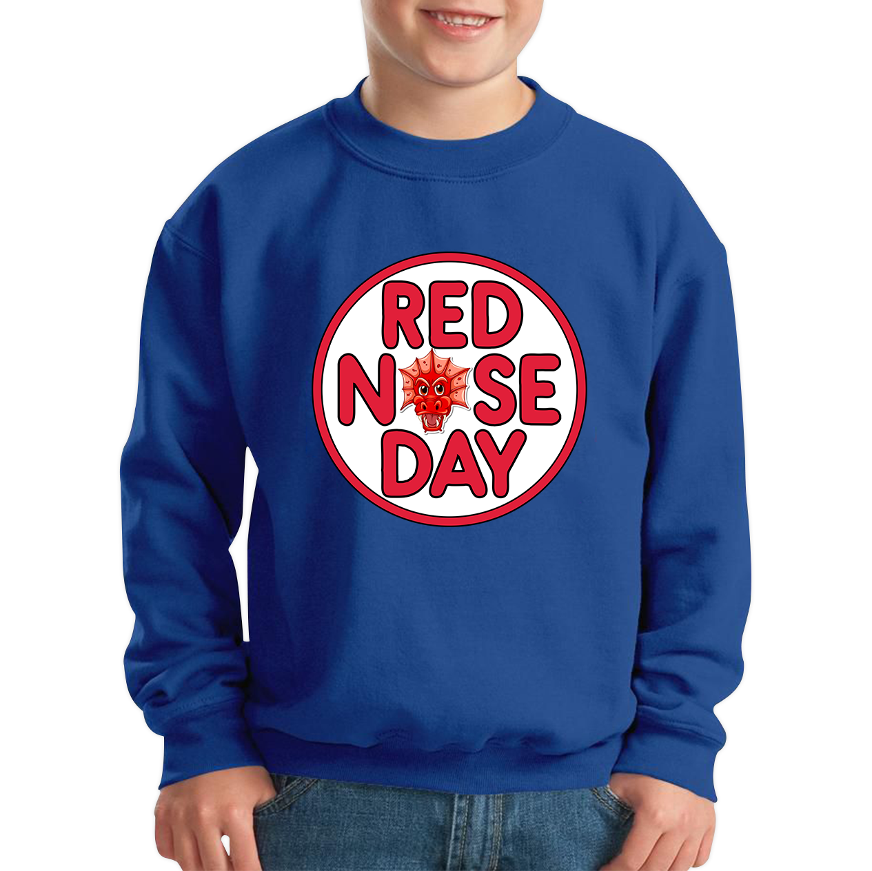 Dragon Face Red Nose Day Kids Sweatshirt. 50% Goes To Charity