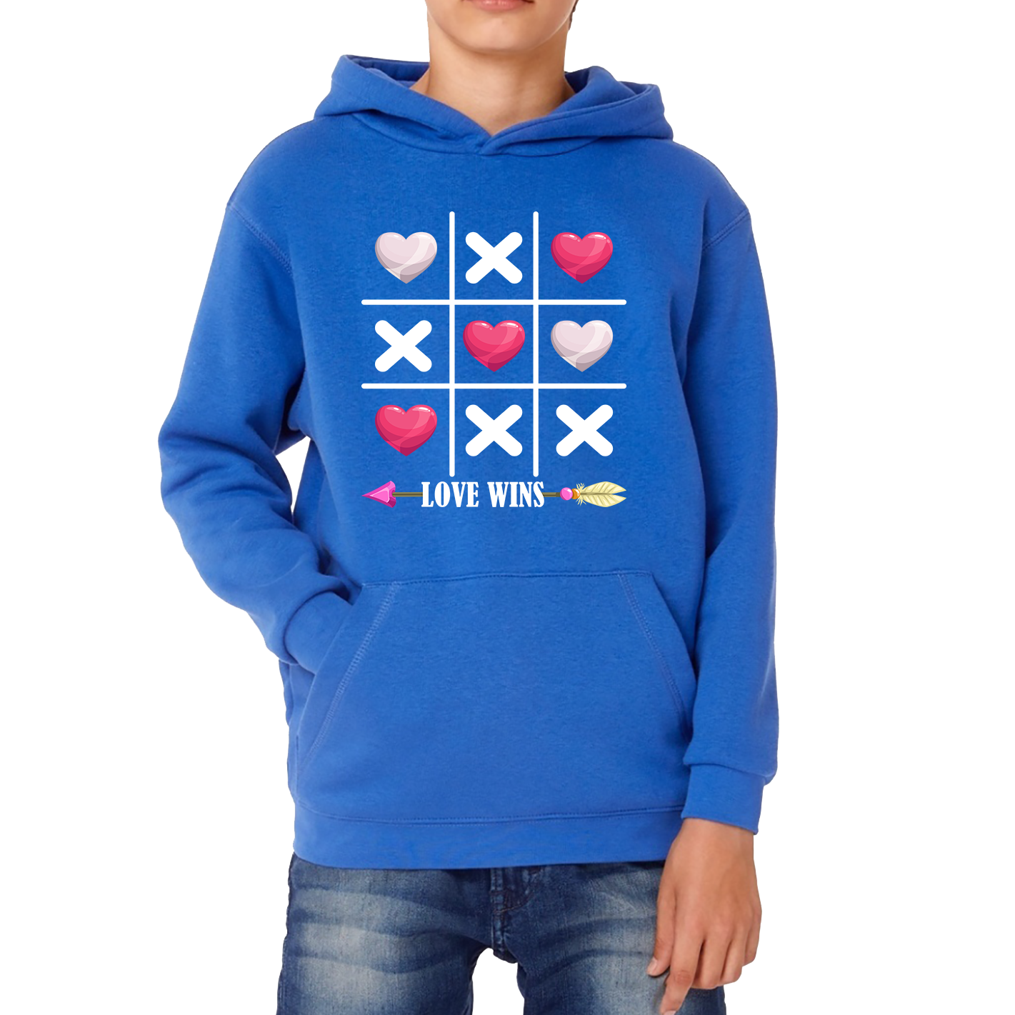 Valentine's Day Tic Tac Toe Love Wins Tic Tac Funny Game Lovers Gift Kids Hoodie