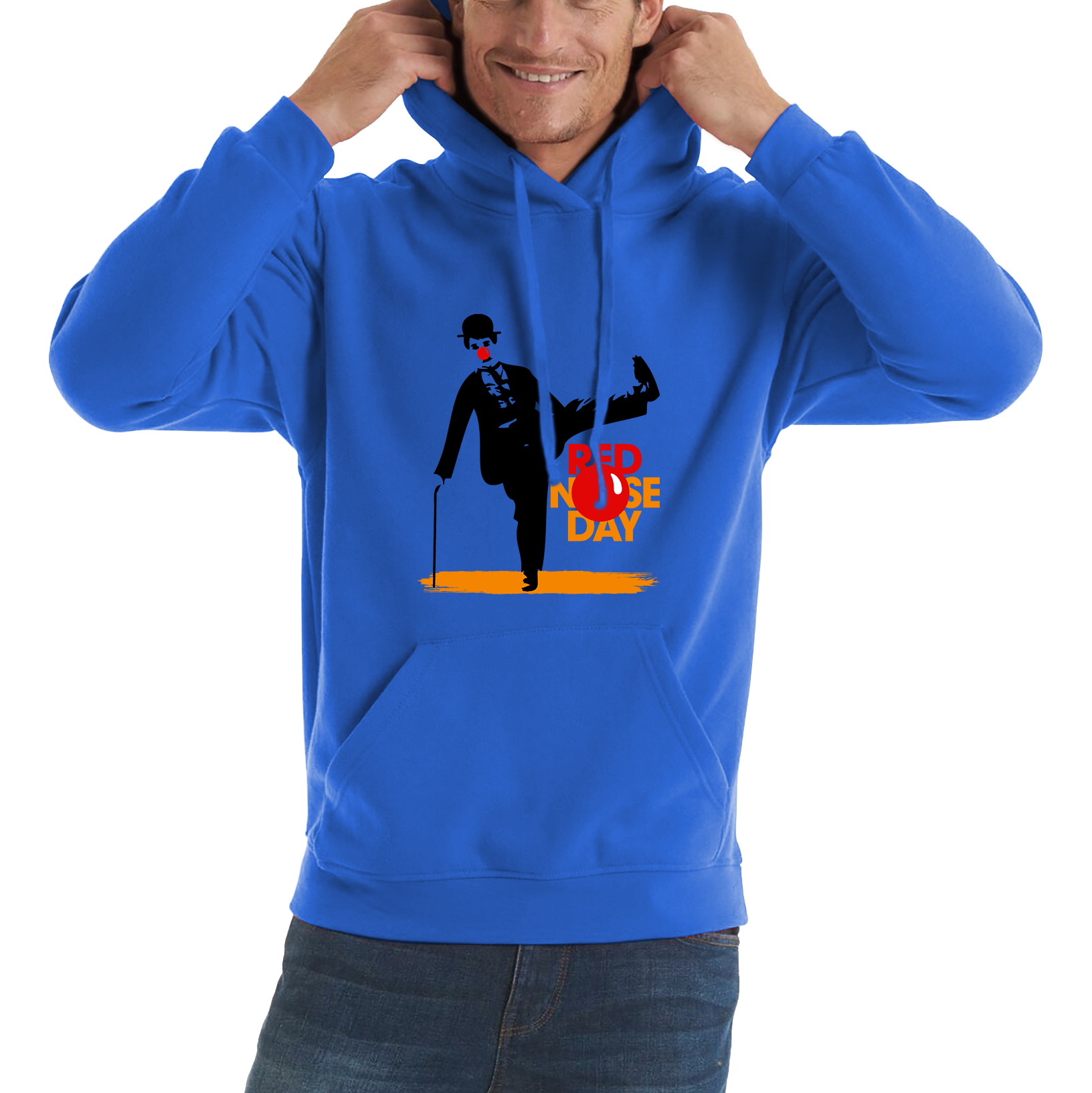 Charlie Chaplin Funny Red Nose Day Adult Hoodie. 50% Goes To Charity