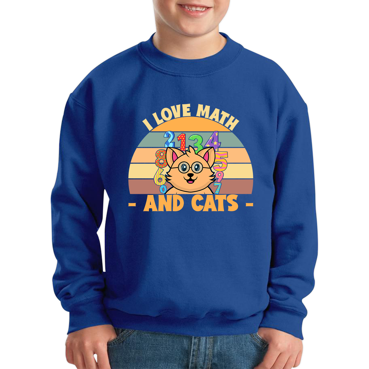 I Love Math And Cats Number Day Funny Maths Day Cats Lovers Counting Vintage Kids Jumper