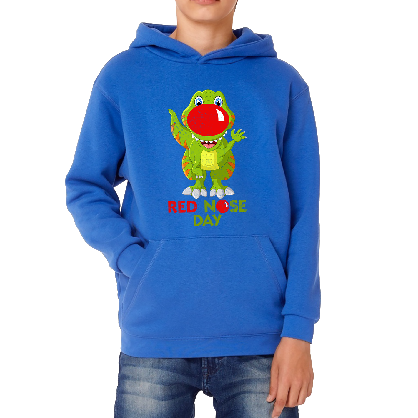 Funny Dinosaur Red Nose Day Kids Hoodie. 50% Goes To Charity