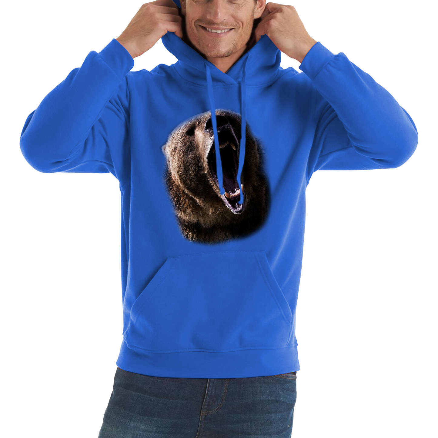 Grizzly Bear Roaring Face Hoodie