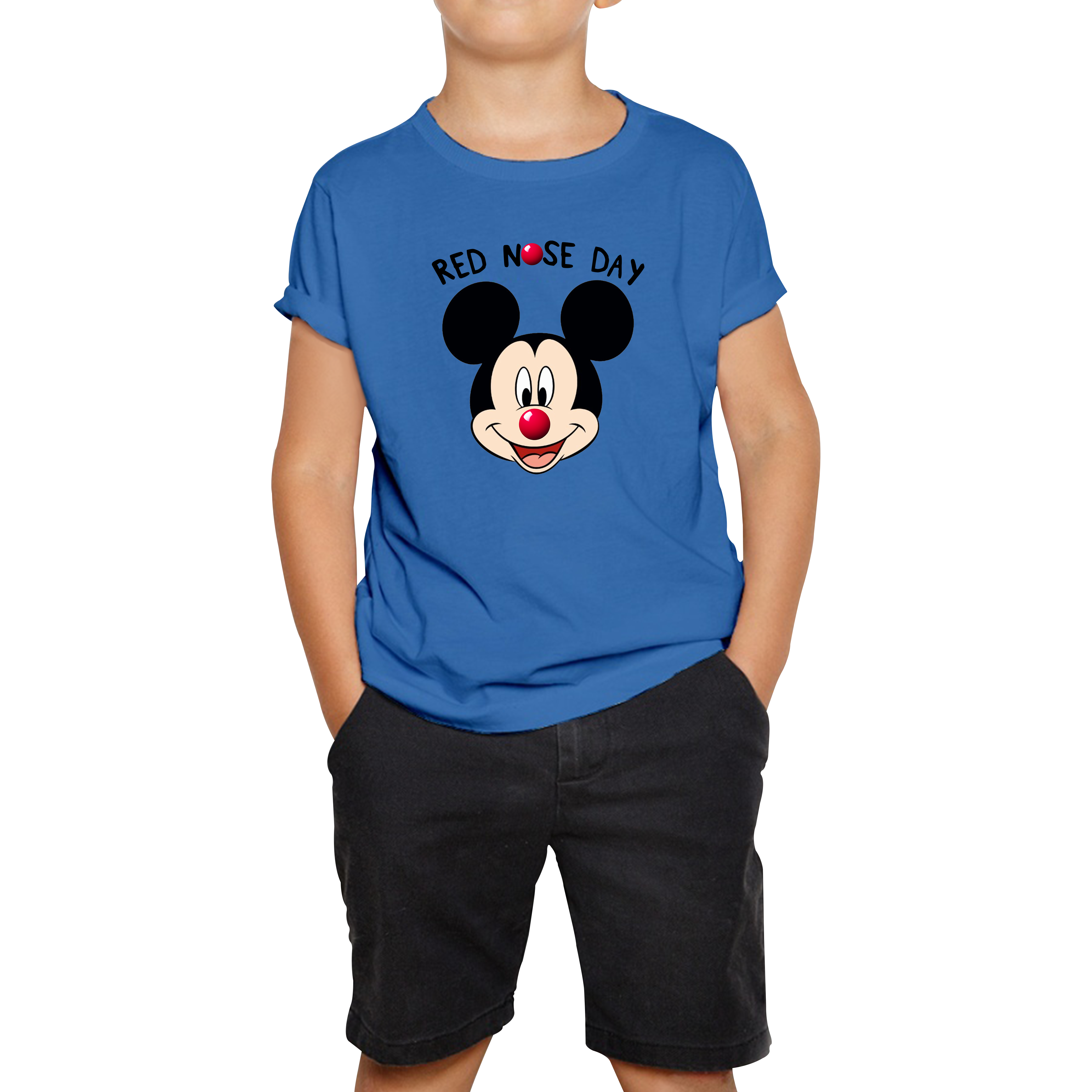 Disney Mickey Mouse Red Nose Day Kids T Shirt. 50% Goes To Charity
