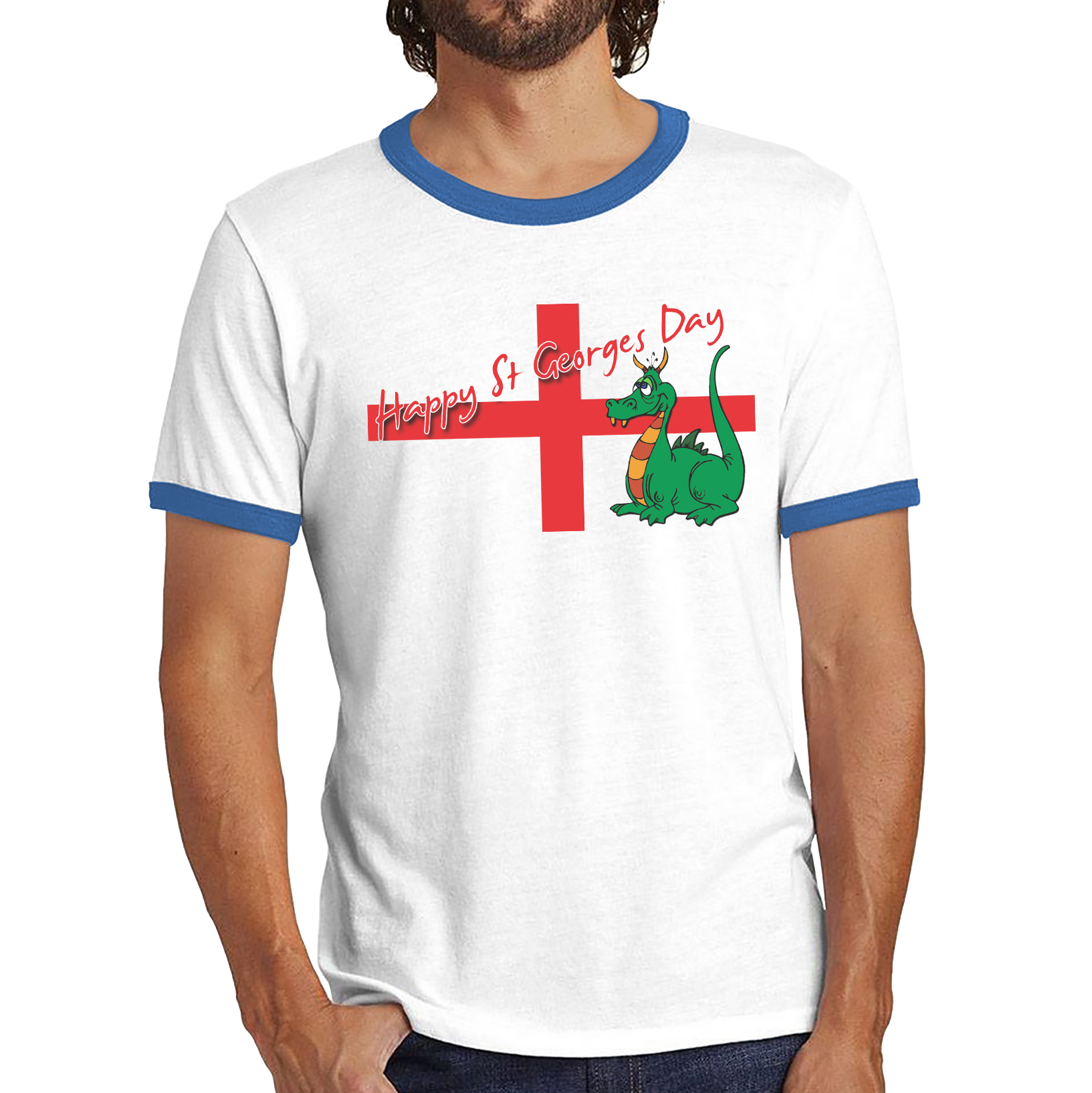 Happy St. George's Day Cute Dragon England Flag Funny Saint George Ringer T Shirt