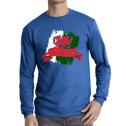 St. David's Day Dragon Flag Welsh Dragon Flag Of Wales Sant Dewi Saint Welsh Long Sleeve T Shirt