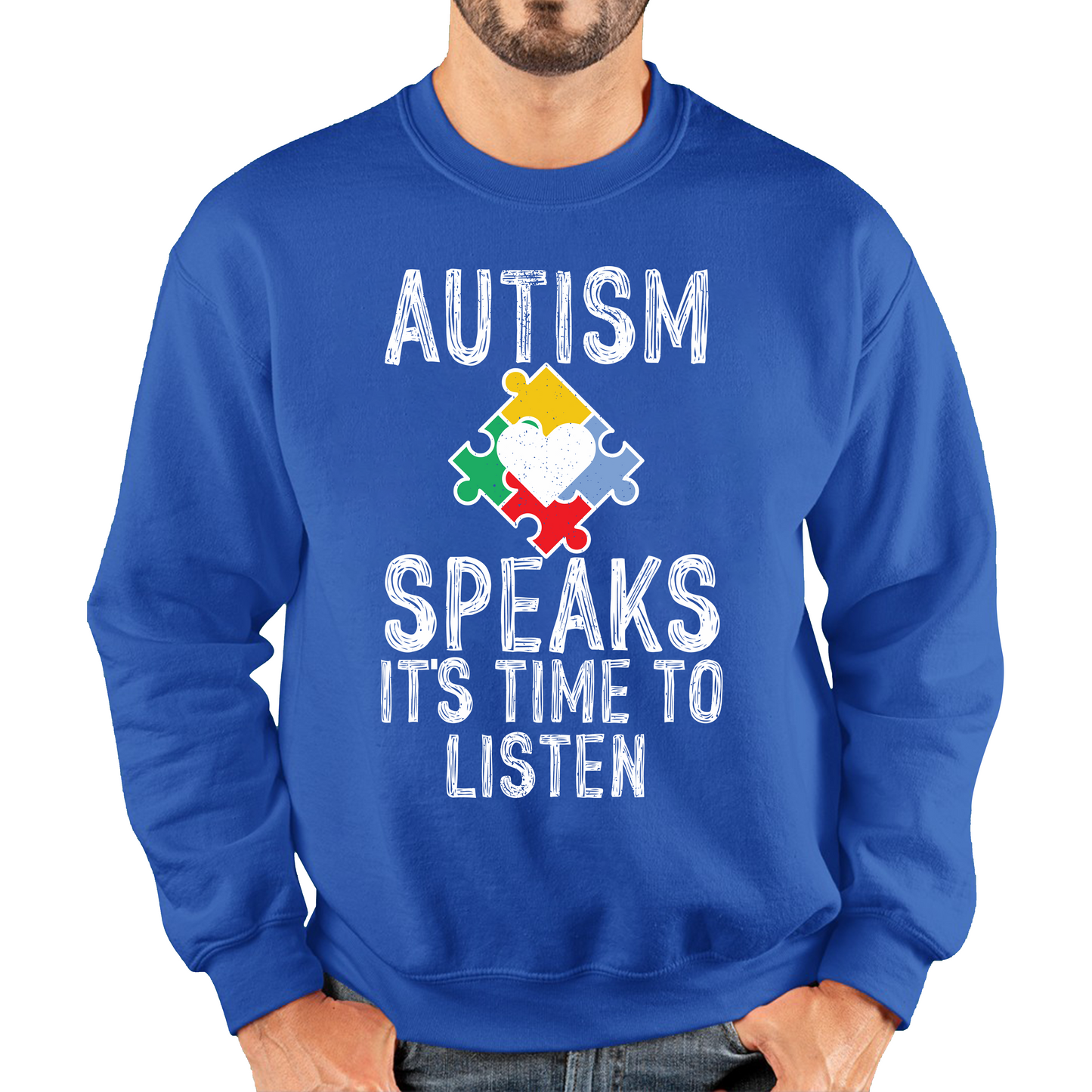 Autism Speaks It's Time To Listen Puzzle Piece Sweatshirt