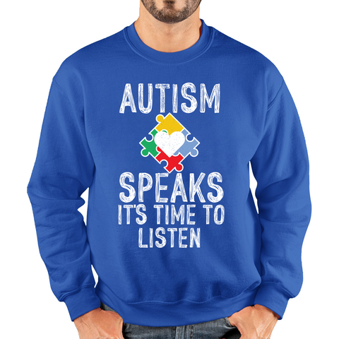 Autism Speaks It's Time To Listen Puzzle Piece Adult Sweatshirt