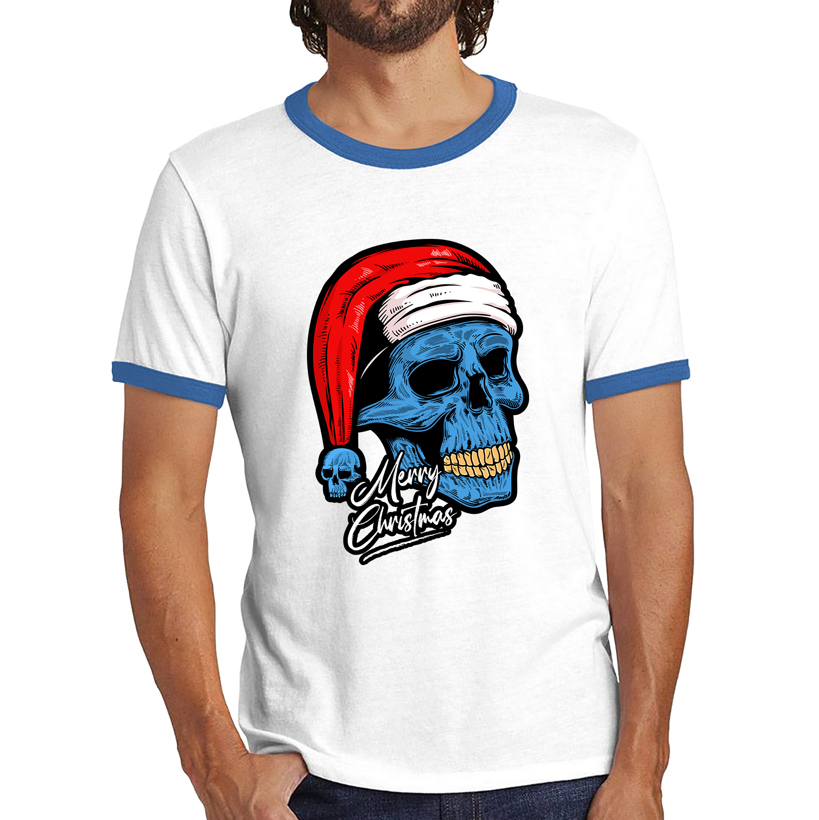 santa skull ringer t shirt