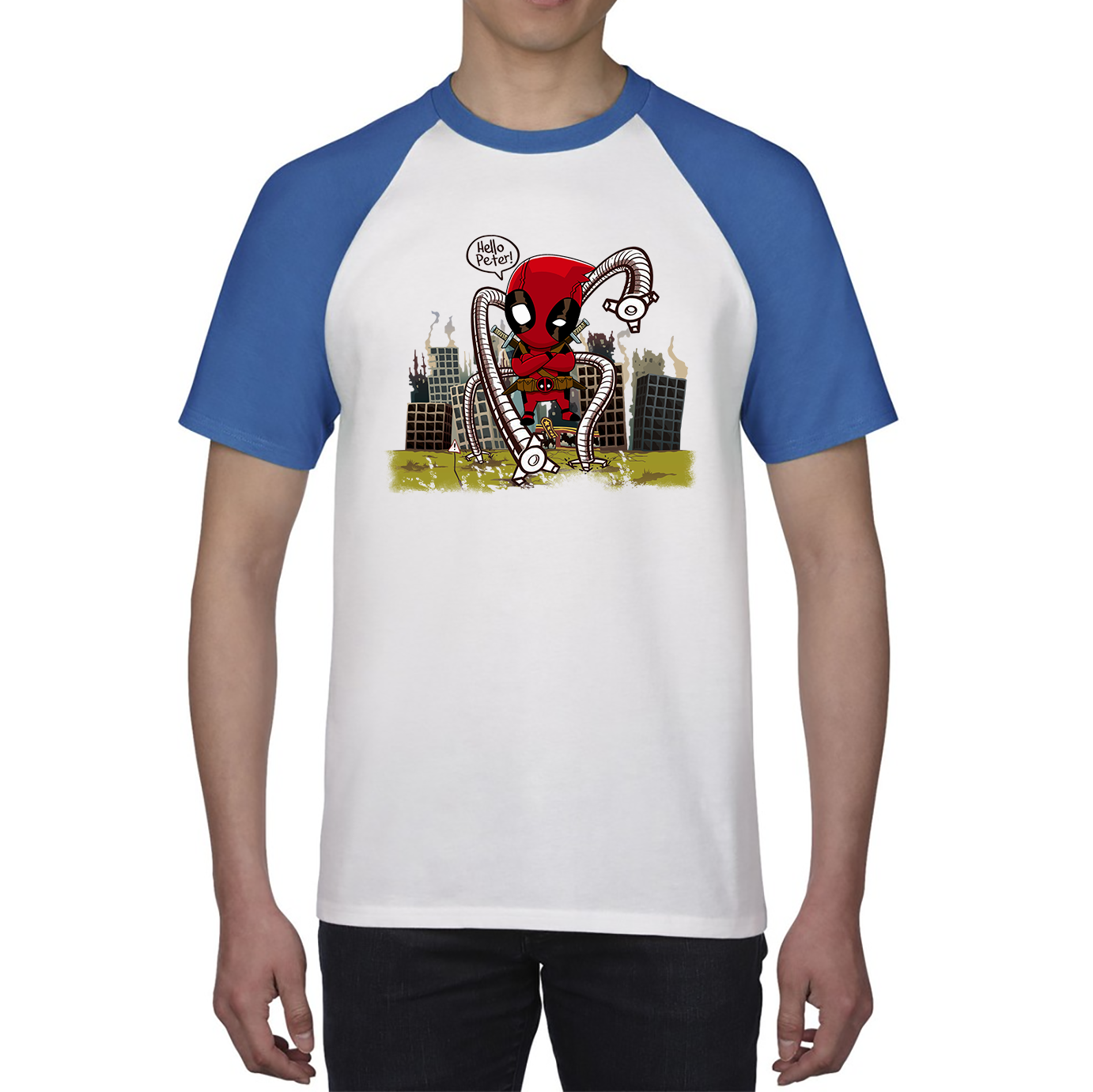 Hello Peter Spiderman x Deadpool Spoof Baseball T Shirt