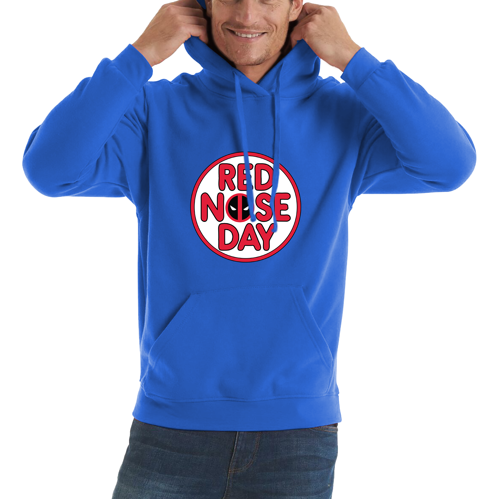 Deadpool Red Nose Day Adult Hoodie. 50% Goes To Charity