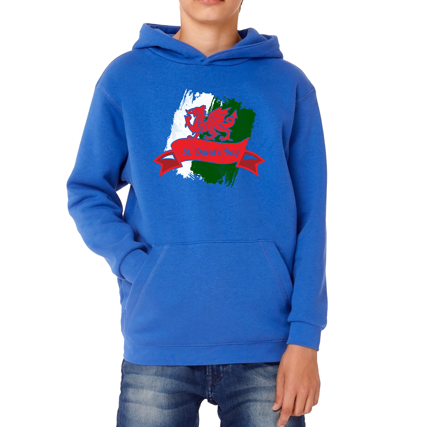 St. David's Day Dragon Flag Welsh Dragon Flag Of Wales Sant Dewi Saint Welsh Kids Hoodie