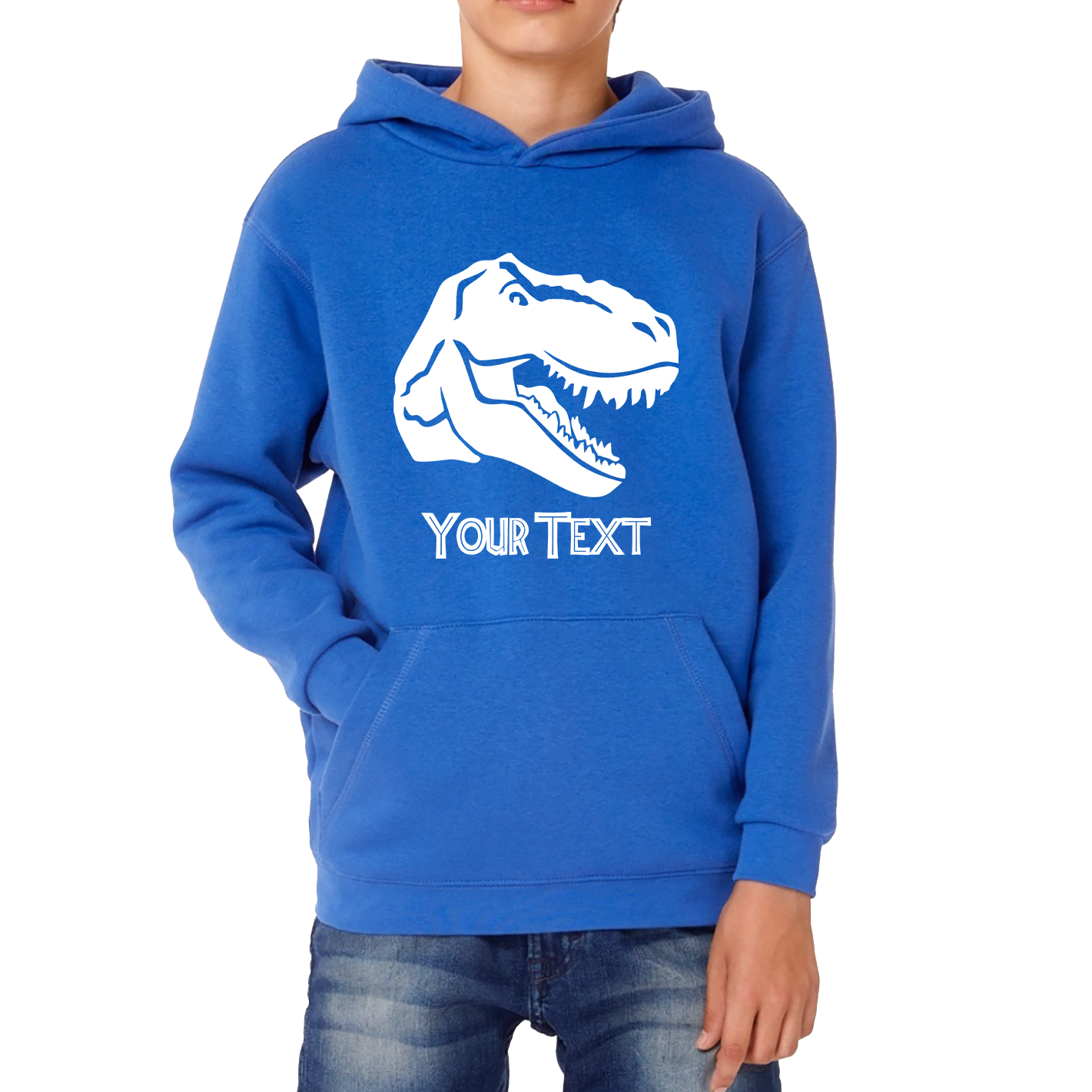 Personalised Dinosaur T-Rex Roaring Face Your Text Tyrannosaurus Rex Dino Kids Hoodie
