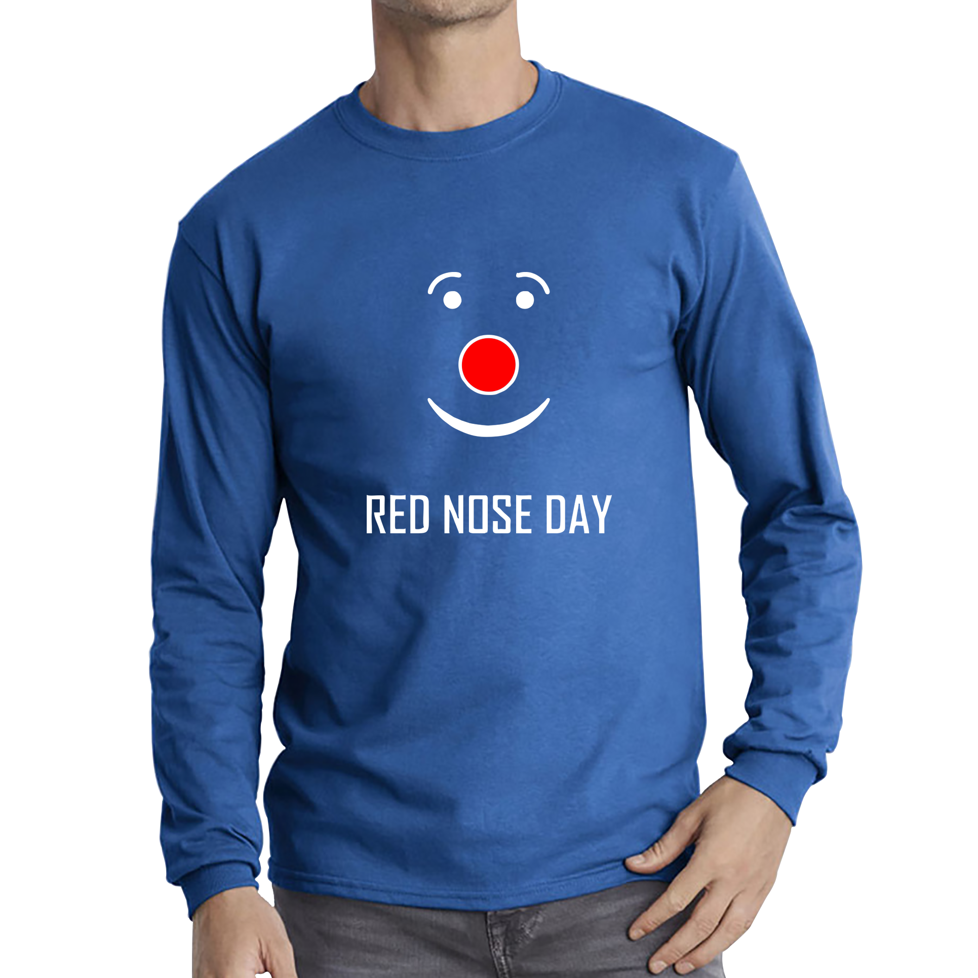 Red Nose Clown Nose Day Adult Long Sleeve T Shirt. 50% Goes To Charity