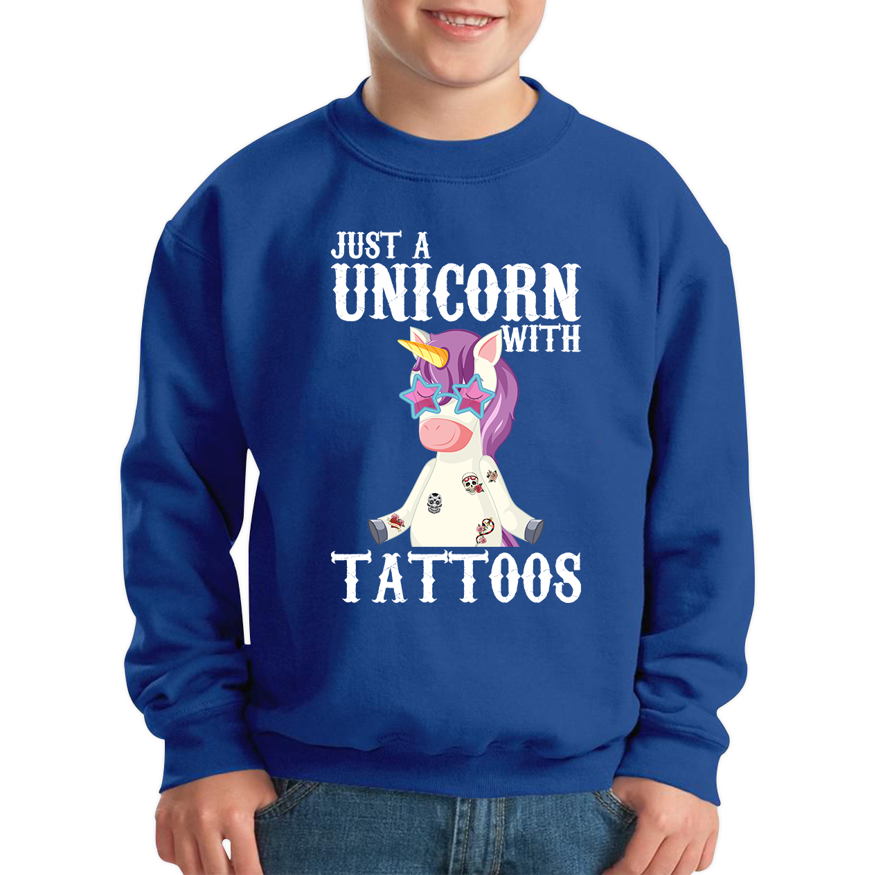 Just A Unicorn With Tattoos Rainbow Horse & Pony Lover Magic Believer Kids Jumper