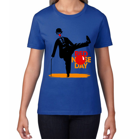 Charlie Chaplin Funny Red Nose Day Ladies T Shirt. 50% Goes To Charity