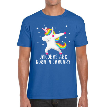 Unicorns Are Born In January Dabbing Unicorn Funny Birthday Month Novelty Slogan Mens Tee Top