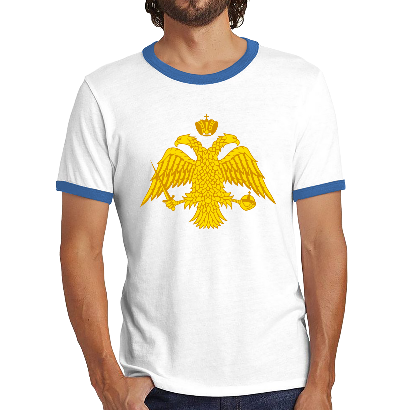 Byzantine Empire Byzantium Double Headed Eagle Symbol - Double Headed Eagle Orthodox Ringer T Shirt