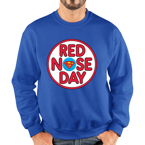 Superman Red Nose Day Adult Sweatshirt. 50% Goes To Charity