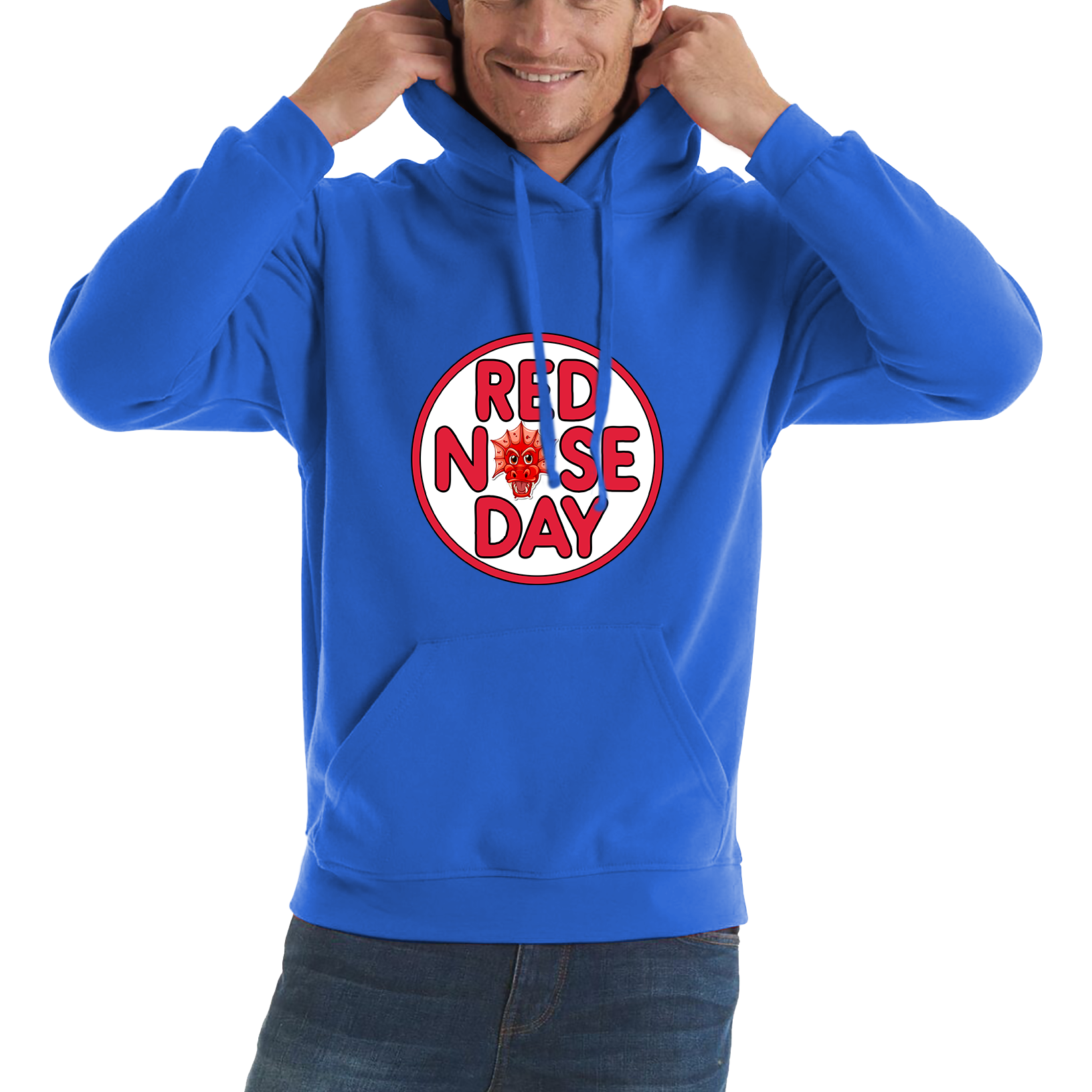 Dragon Face Red Nose Day Adult Hoodie. 50% Goes To Charity