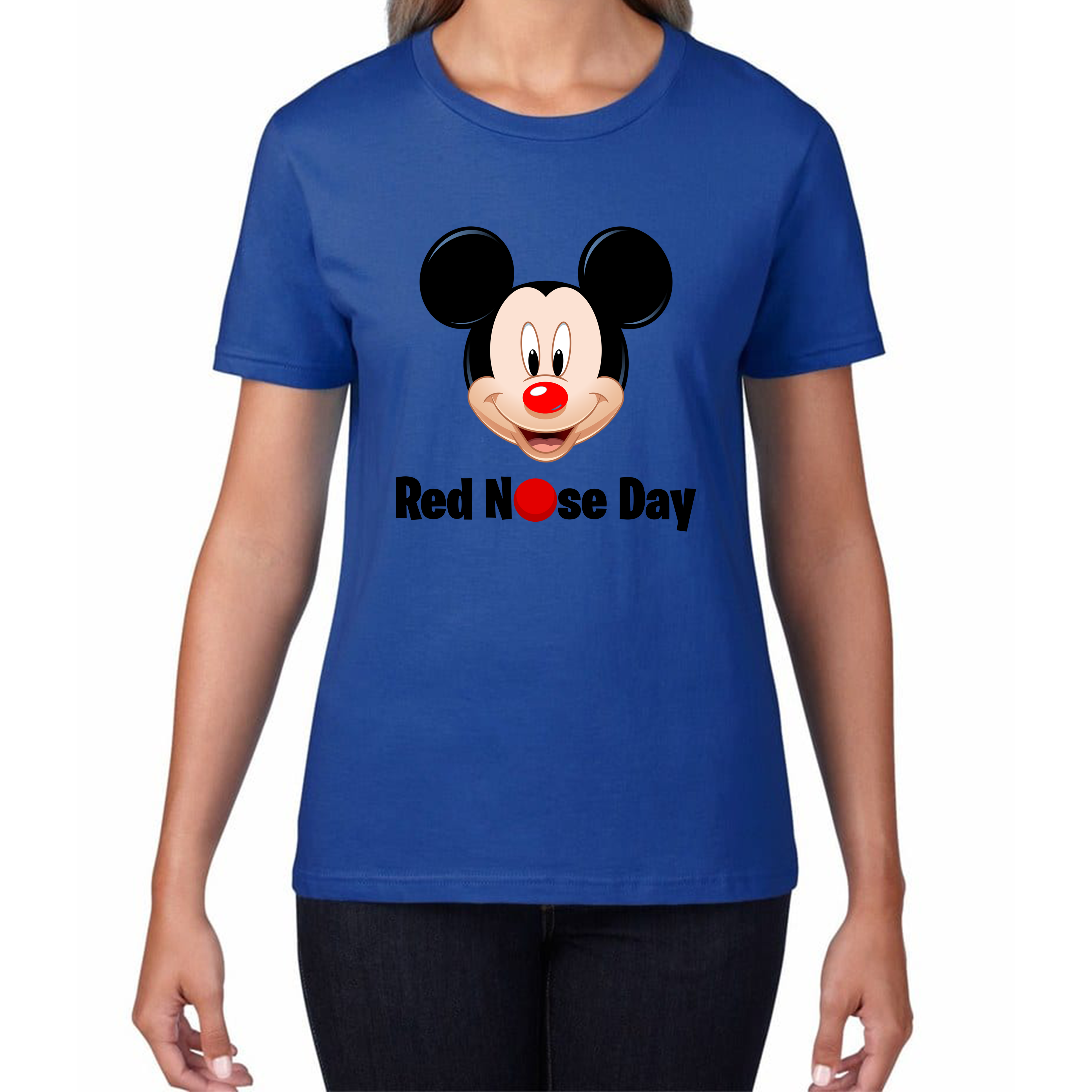 Disney Mickey Mouse Red Nose Day Ladies T Shirt. 50% Goes To Charity