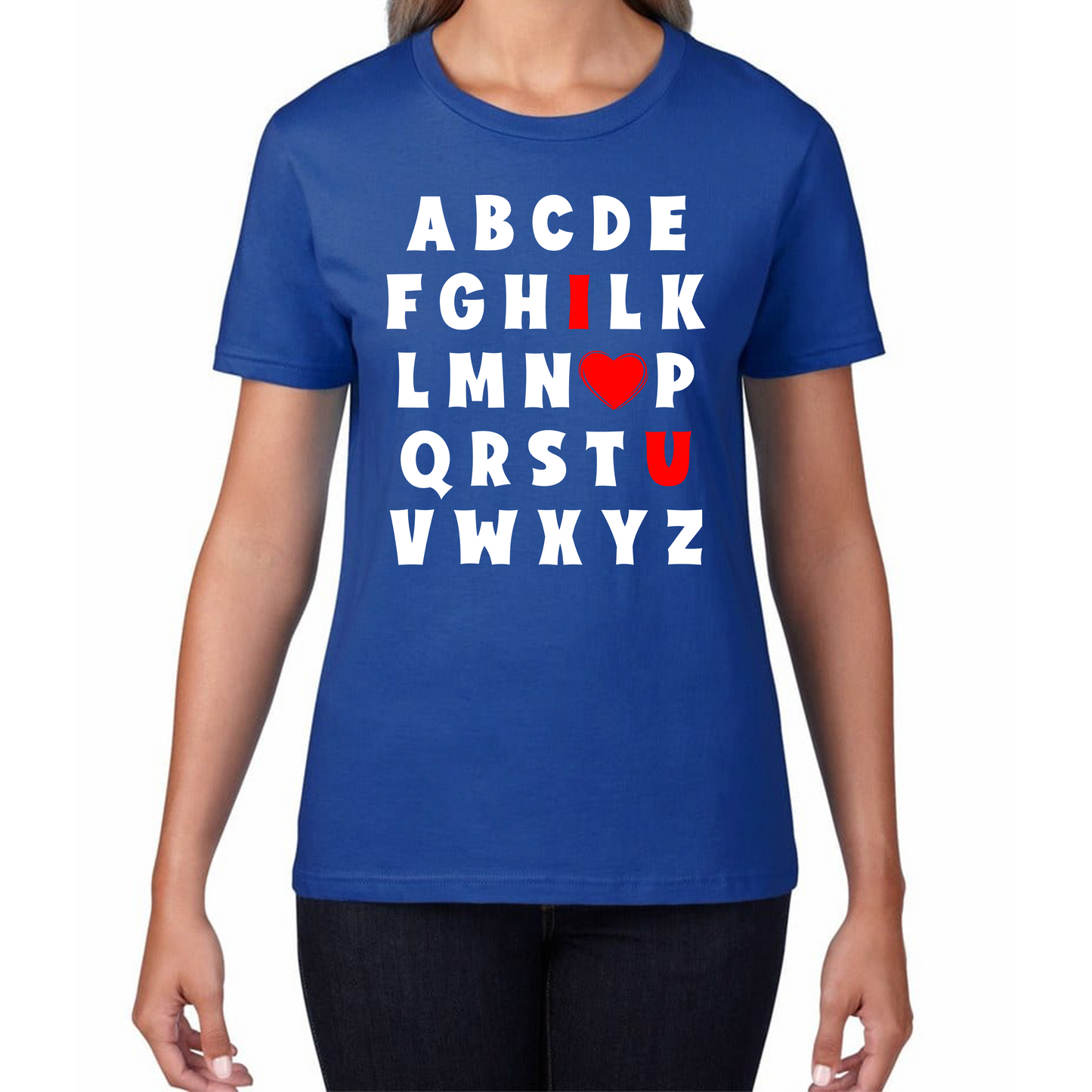 I Love You In Alphabet ABC Valentine's Day English Alphabet I Love You Womens Tee Top