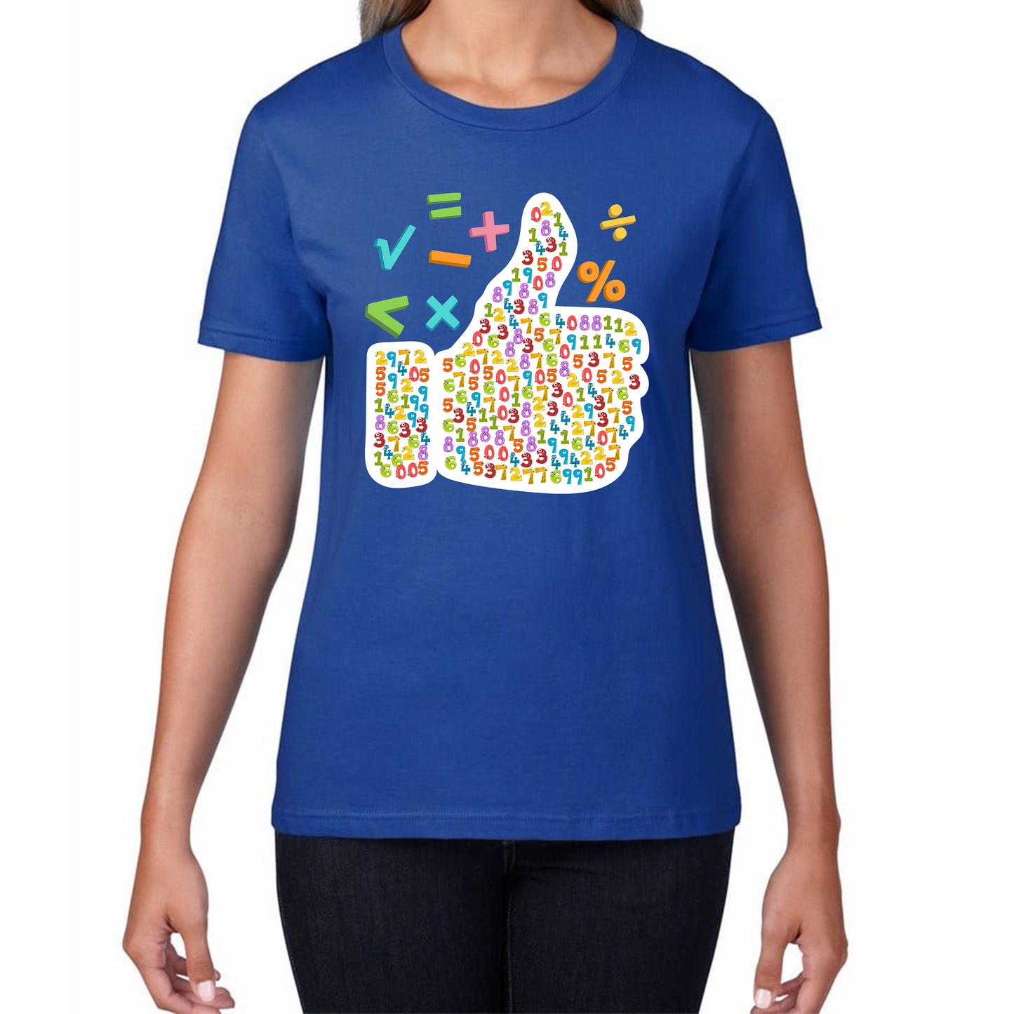 World Numbers Day Maths Day Funny Thumbs Up Colour Numbered Charity Day Womens Tee Top