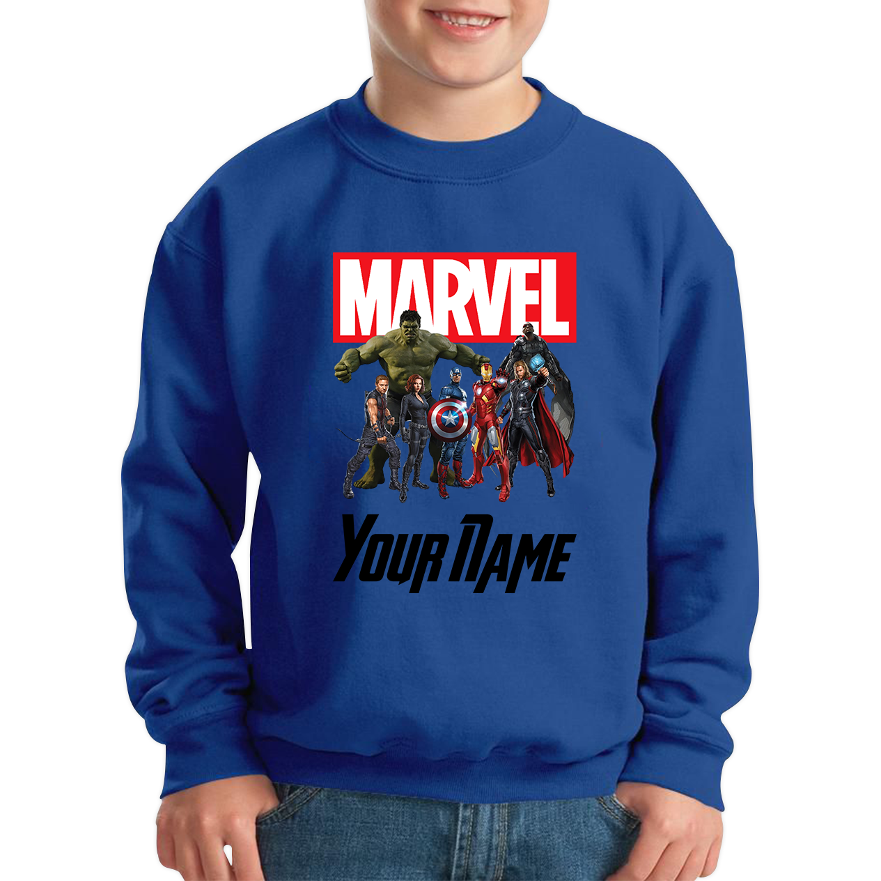 Personalised Marvel Avengers Superheroes Team Your Custom Name Kids Sweatshirt