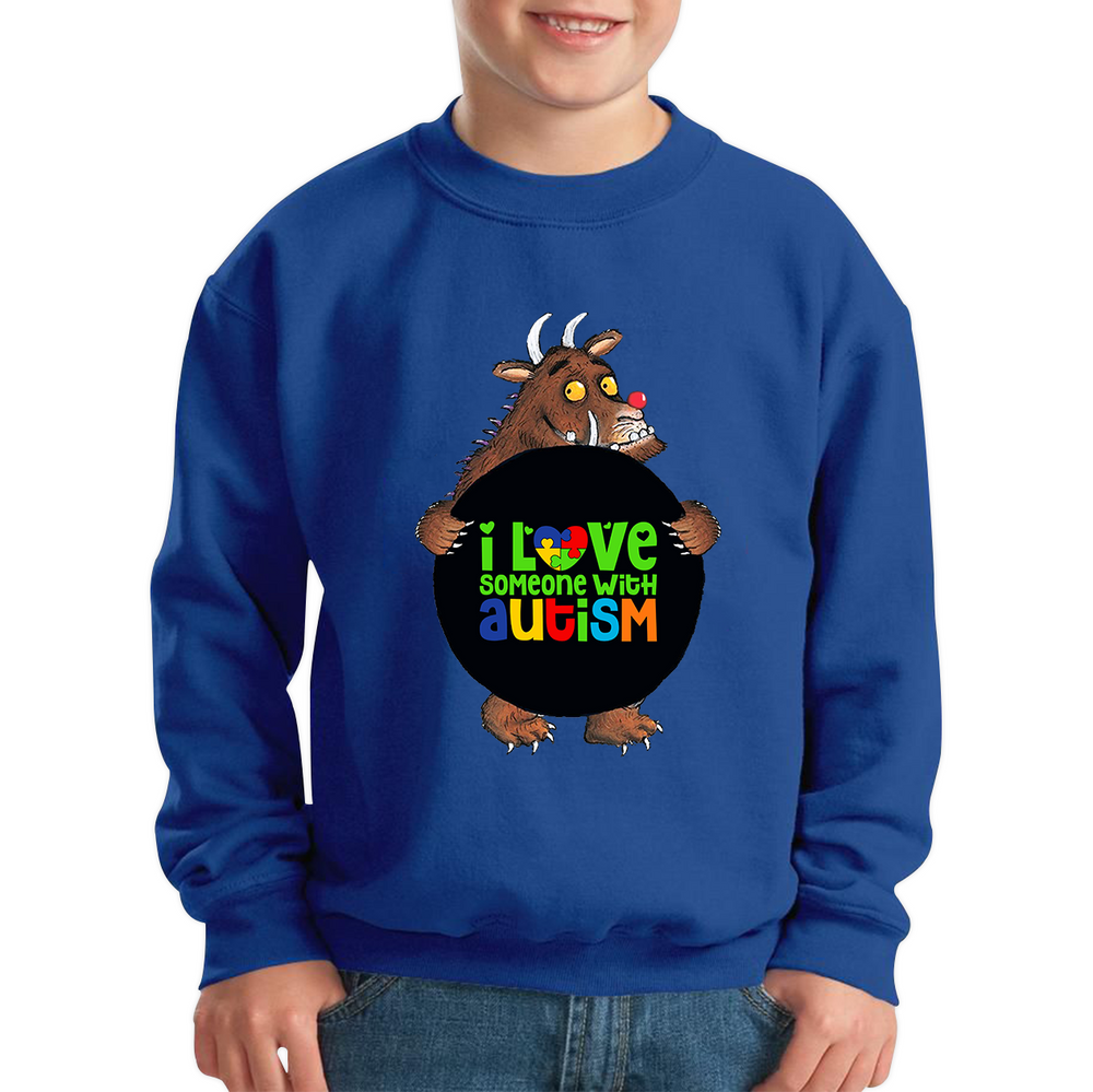 I Love Someone With Autism The Gruffalo Red Nose Day Kids Sweatshirt. 50% Goes To Charity