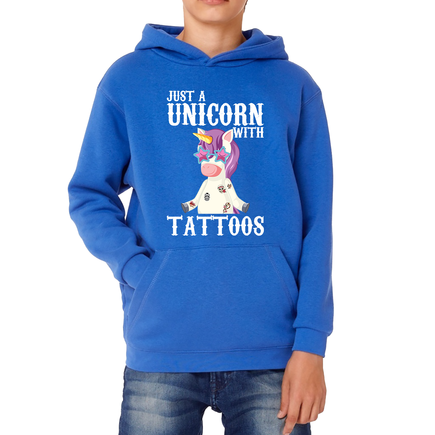 Just A Unicorn With Tattoos Rainbow Horse & Pony Lover Magic Believer Kids Hoodie
