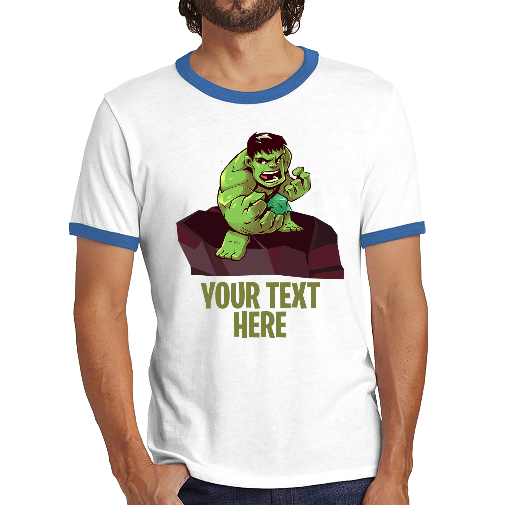 Personalised Your Text Hulk Shirt Comic Superhero Birthday Gift Ringer T Shirt